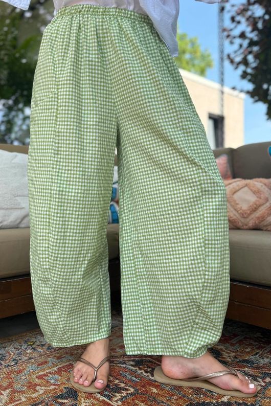 Arbi Gingham Relaxed Barrel Pant Green